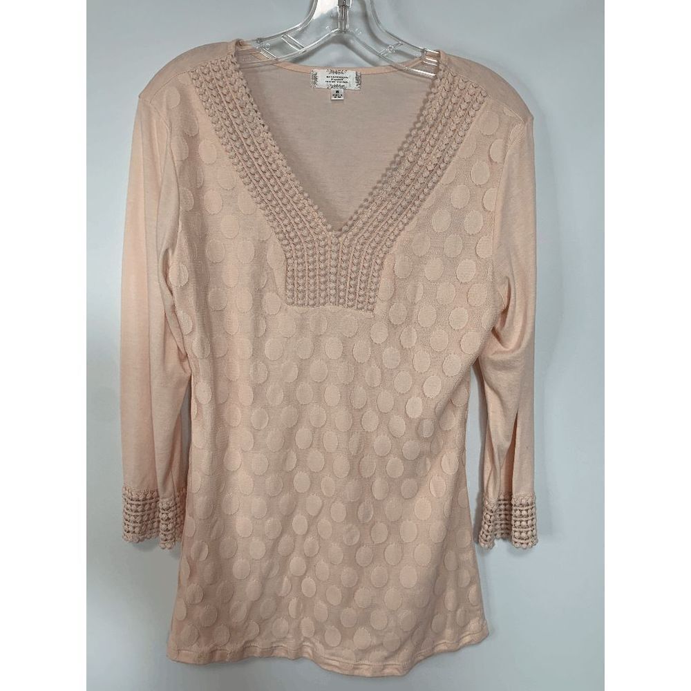 Shannon Ford New York Womens Sweater V Neck Circle Quarter Sleeve Pink Medium
